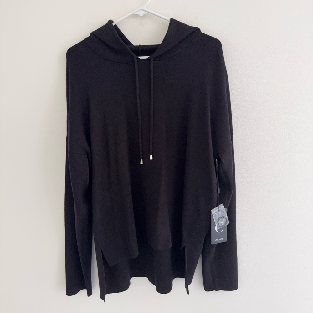 Cyrus Black Stretch Knit Relaxed Hoodie Large